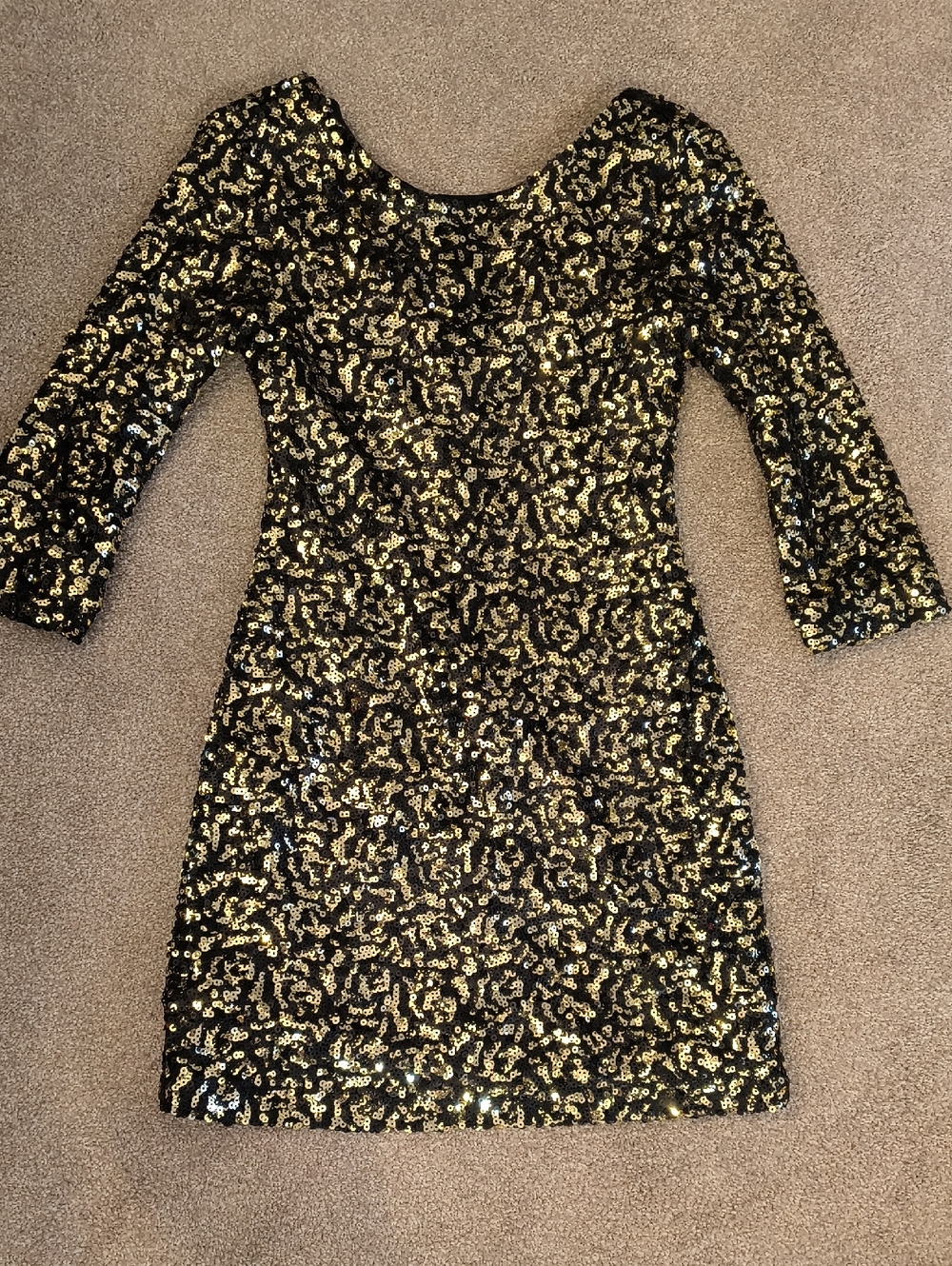 MM Couture Black and Gold Sequin 3/4 Sleeve Dress S